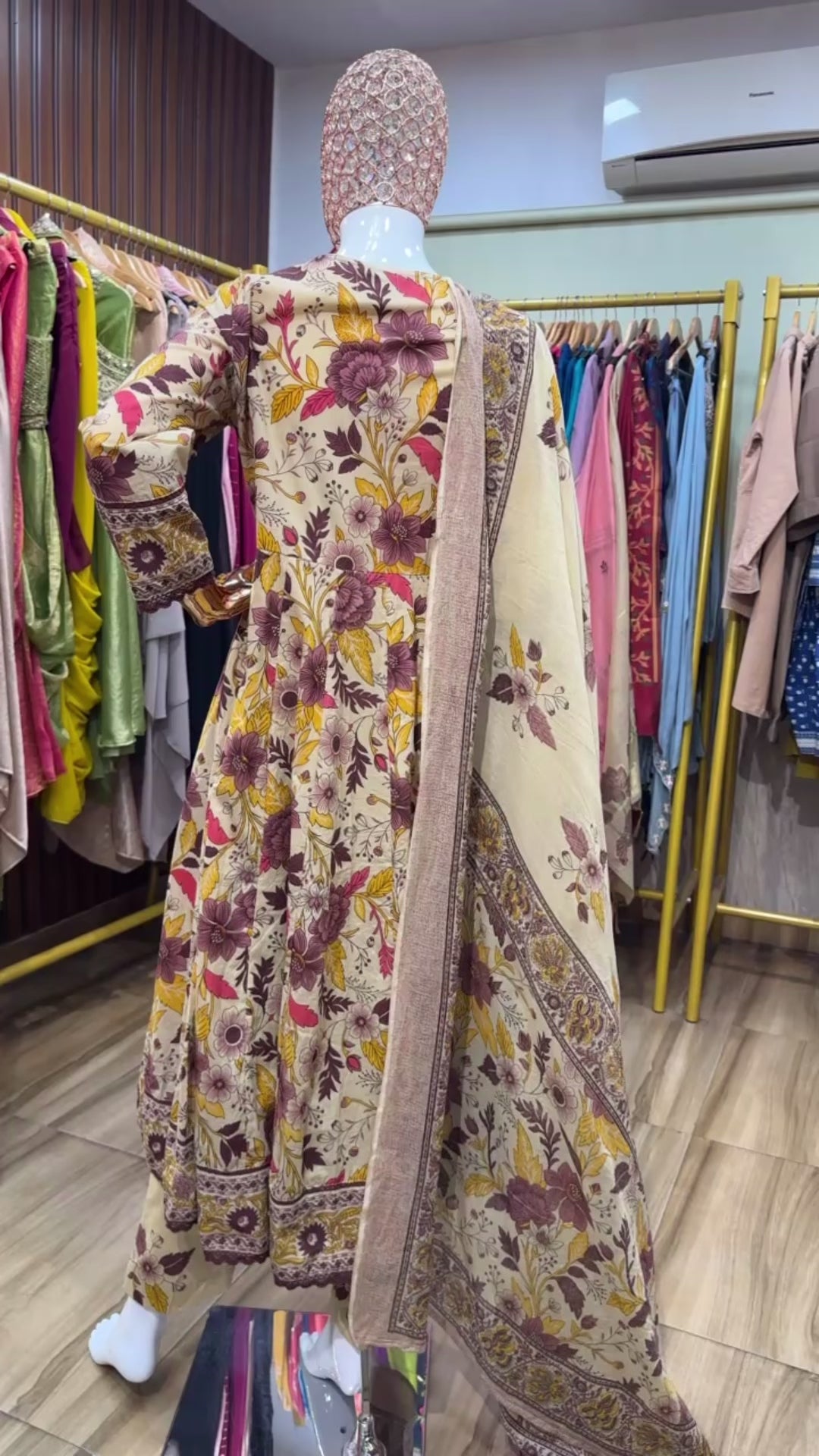 Purple and beige floral anarkali