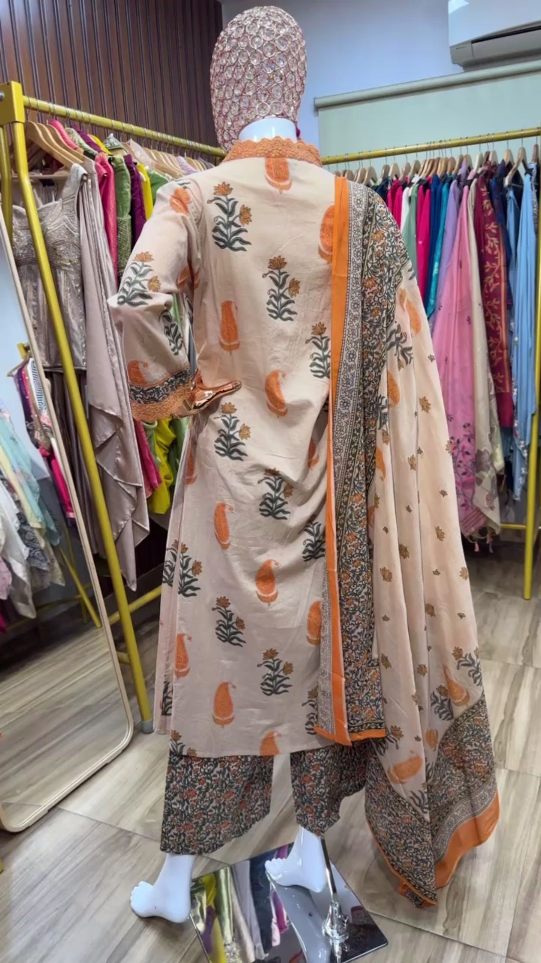 Rust and beige A-line dupatta set