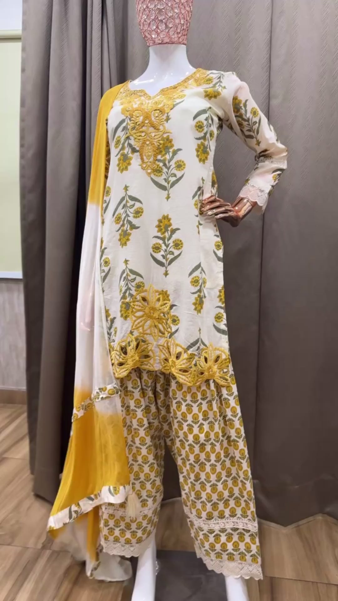 White and yellow suit with farshi salwar