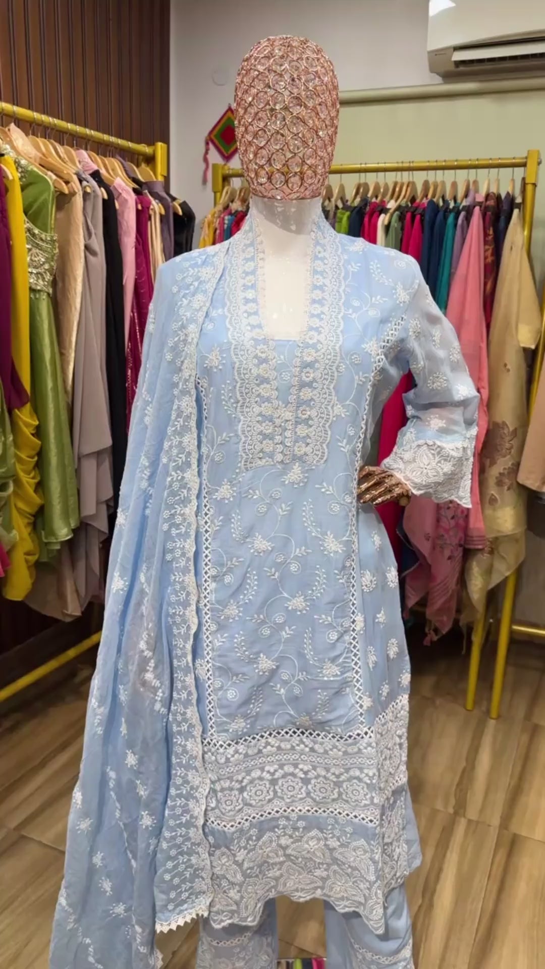 Blue Mul chikankari straight suit