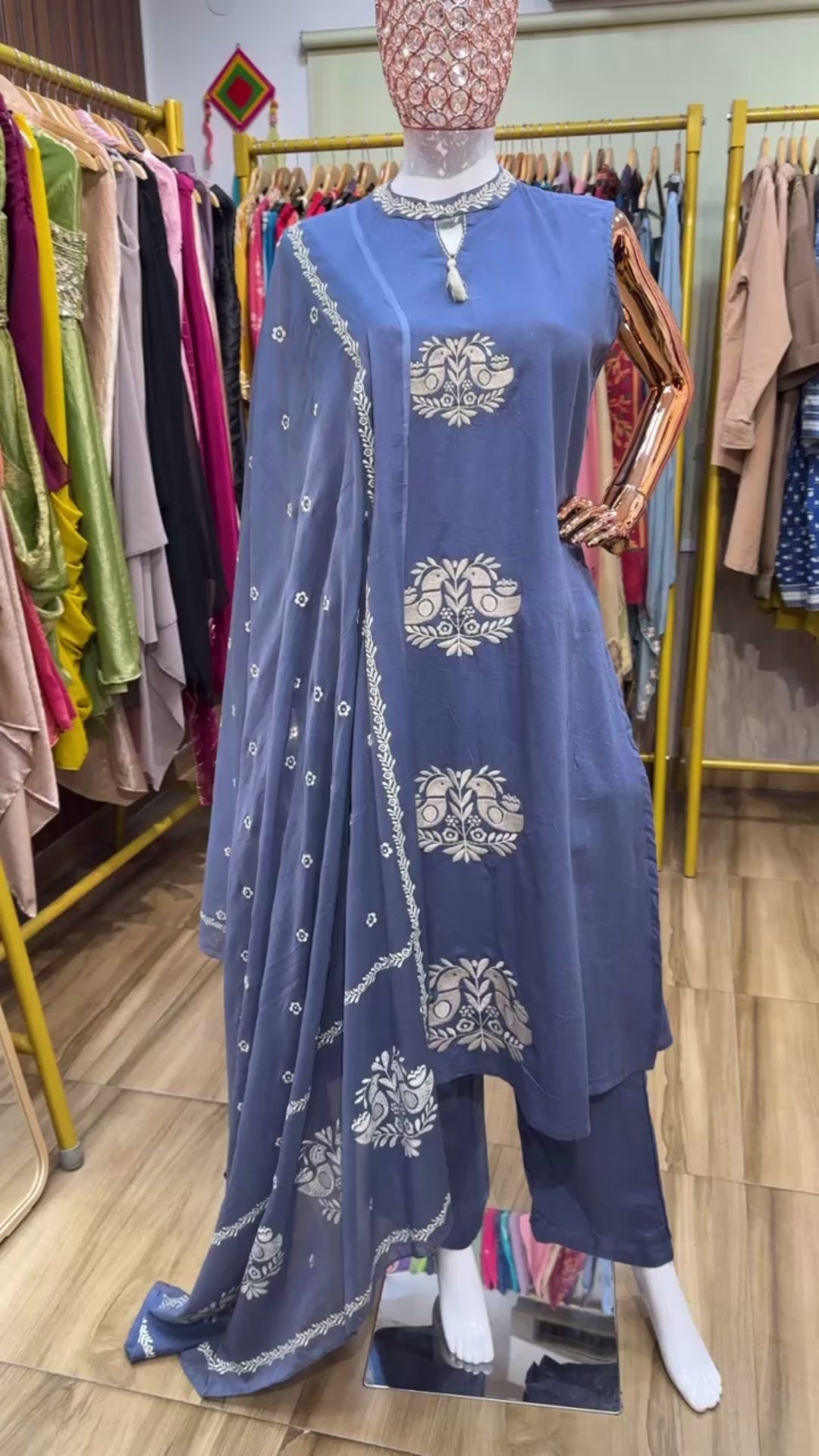 Blue cut sleeves dupatta set