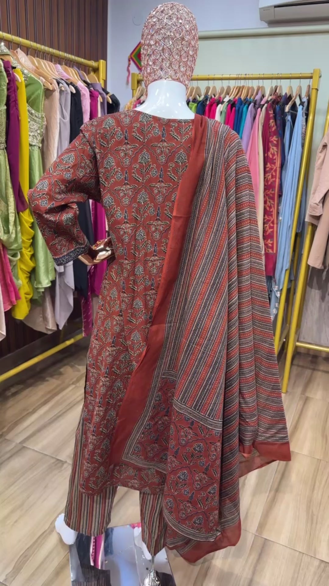 Rust ajrak printed suit