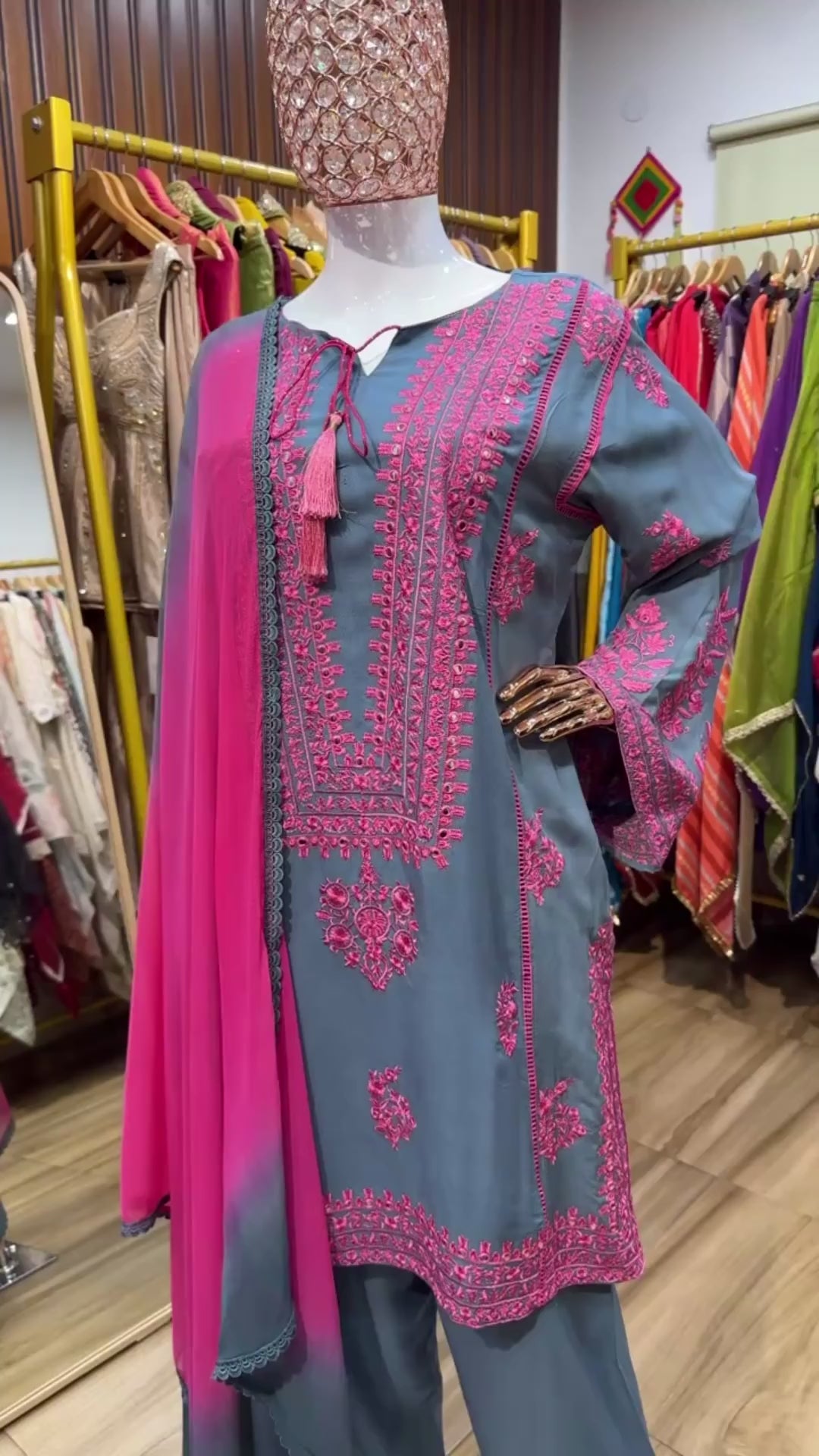 Pink and Blue Pakistani three piece set