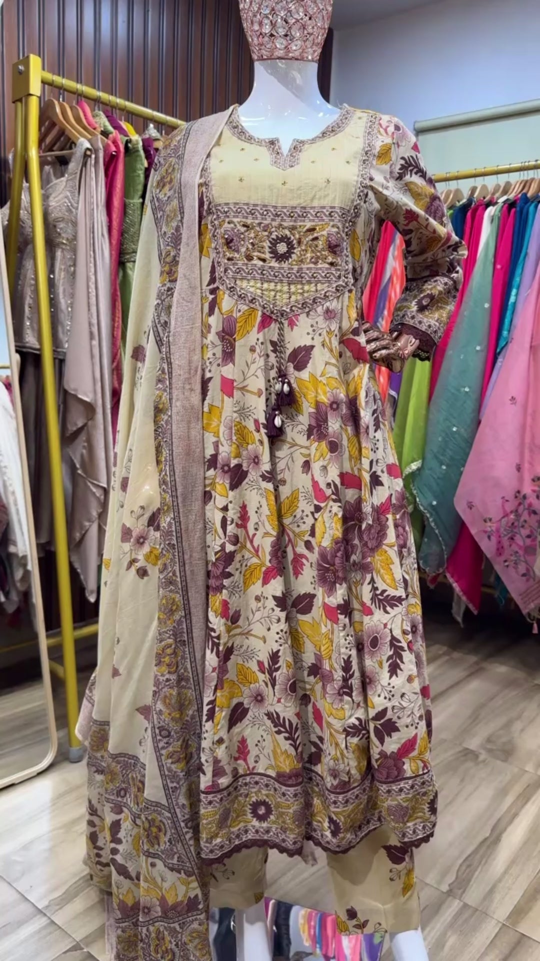 Purple and beige floral anarkali