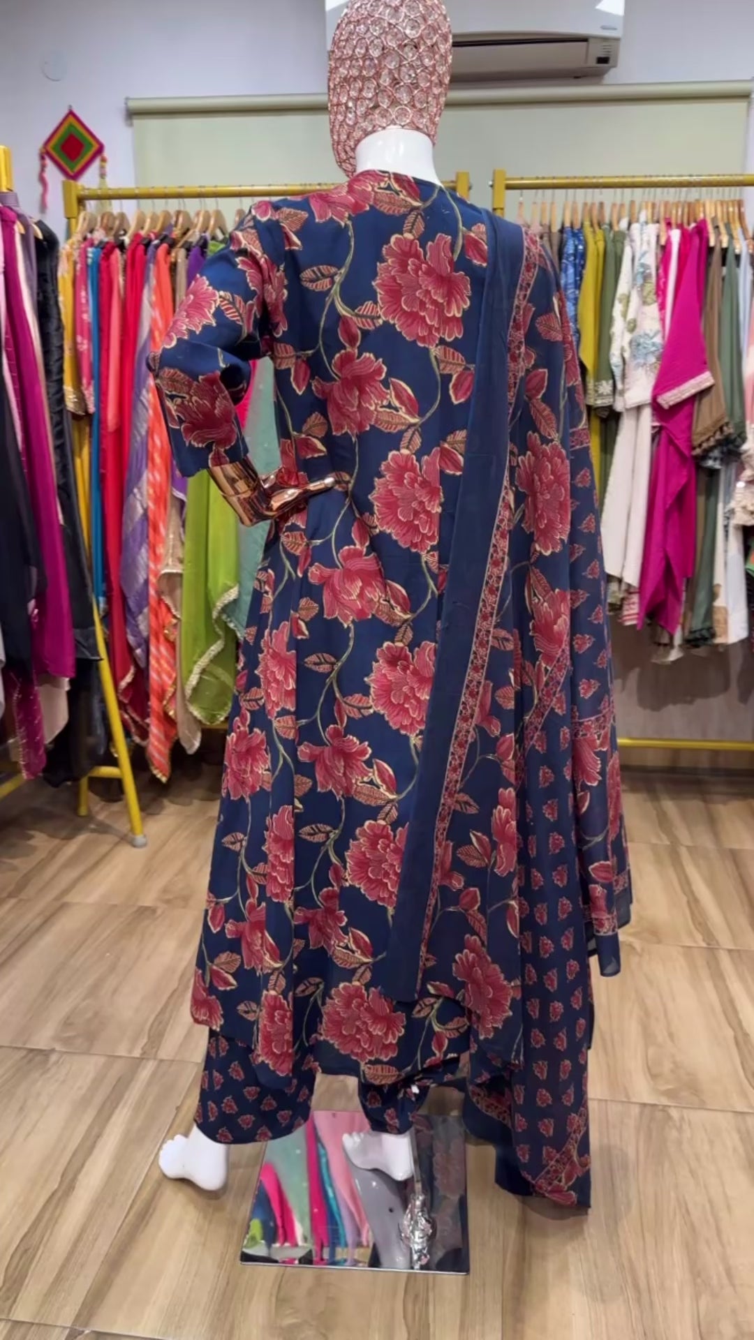 Blue and red floral printed suit