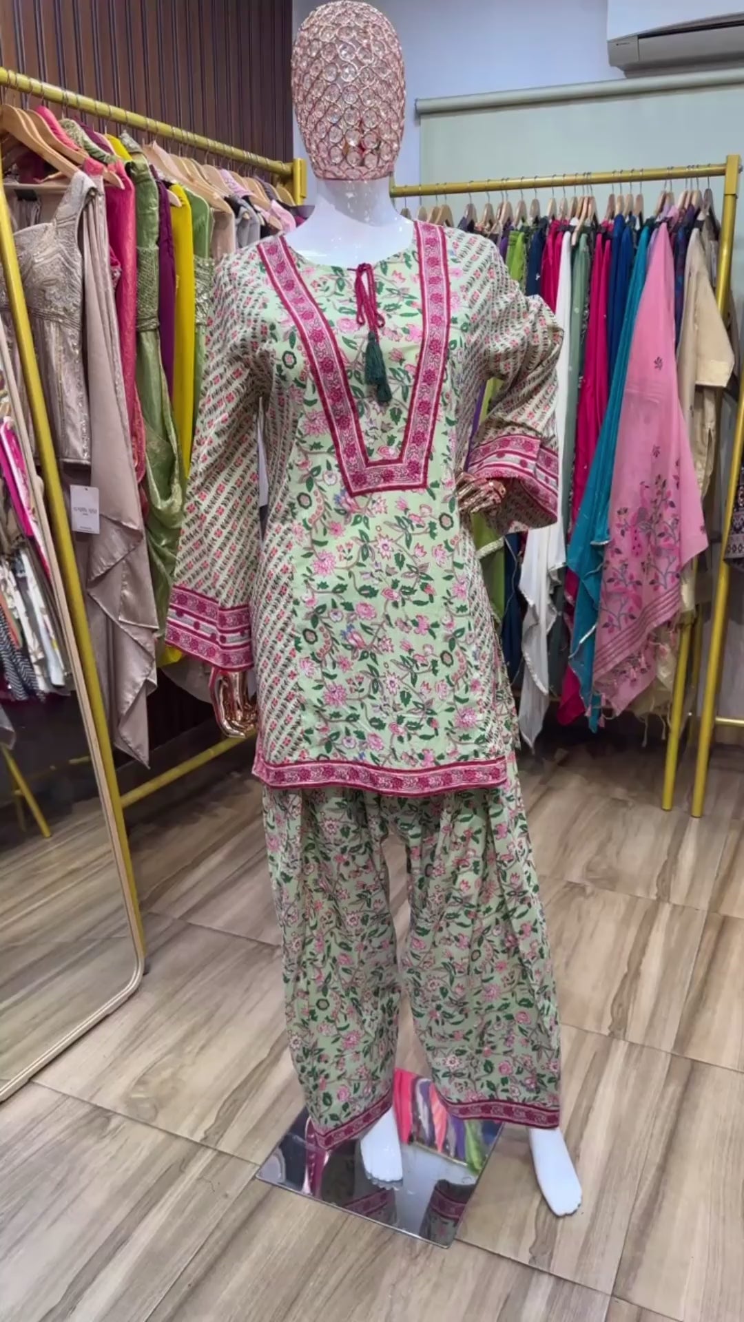 Farsi salwar green and pink Co-ord