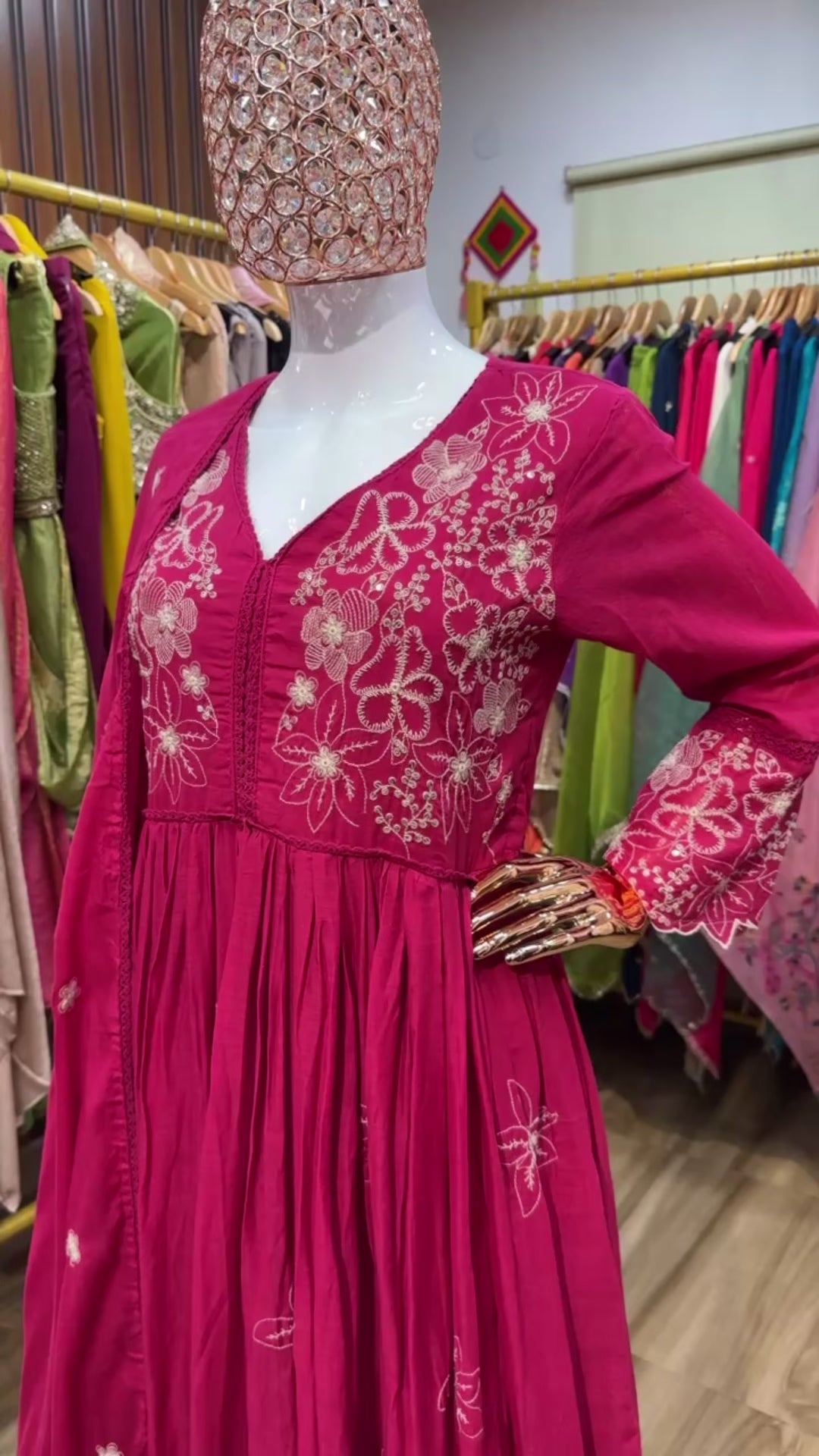 Pink embroidered anarkali