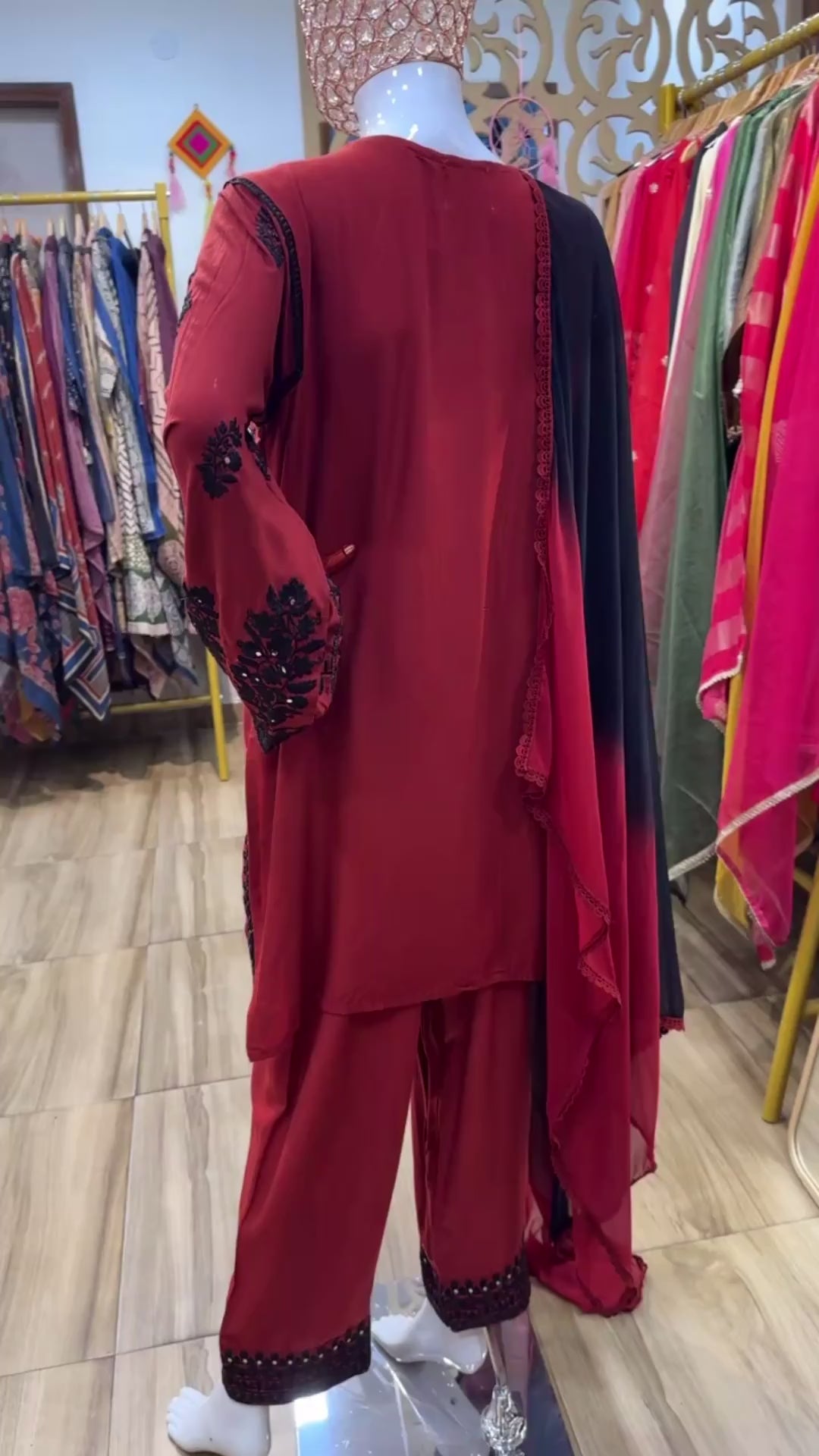 Red and Black Pakistani three piece set