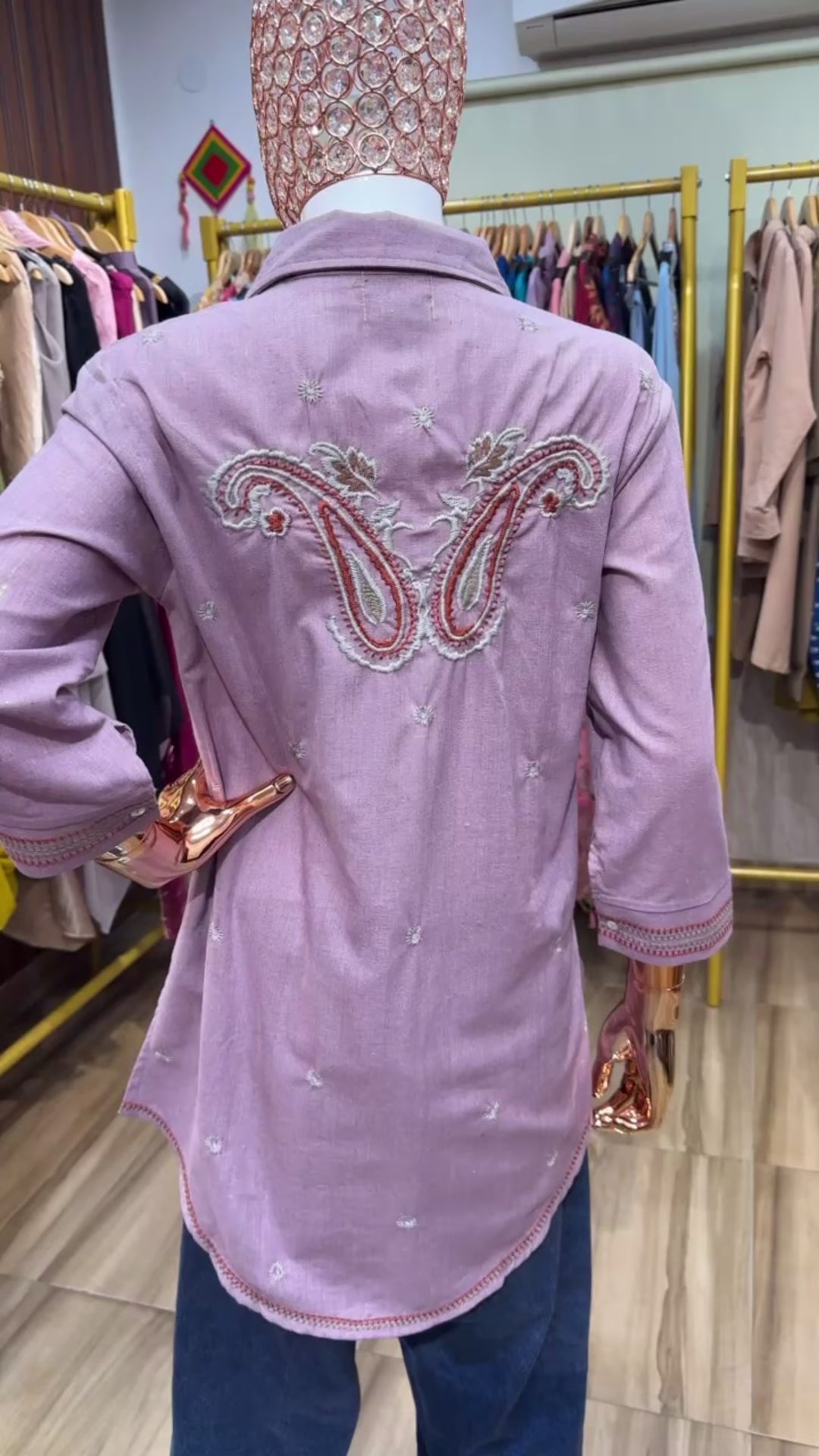 Pink cotton shirt bohemian embroidery