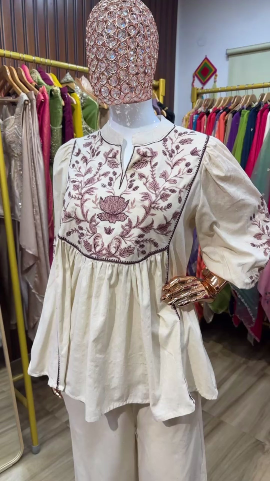 Beige co ord set Bohemian embroidery