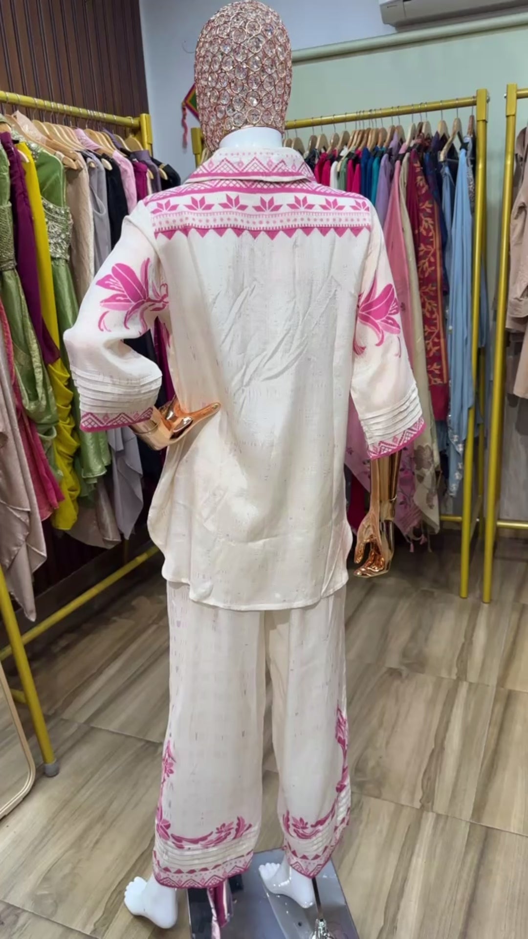 White and pink printed Co ord set