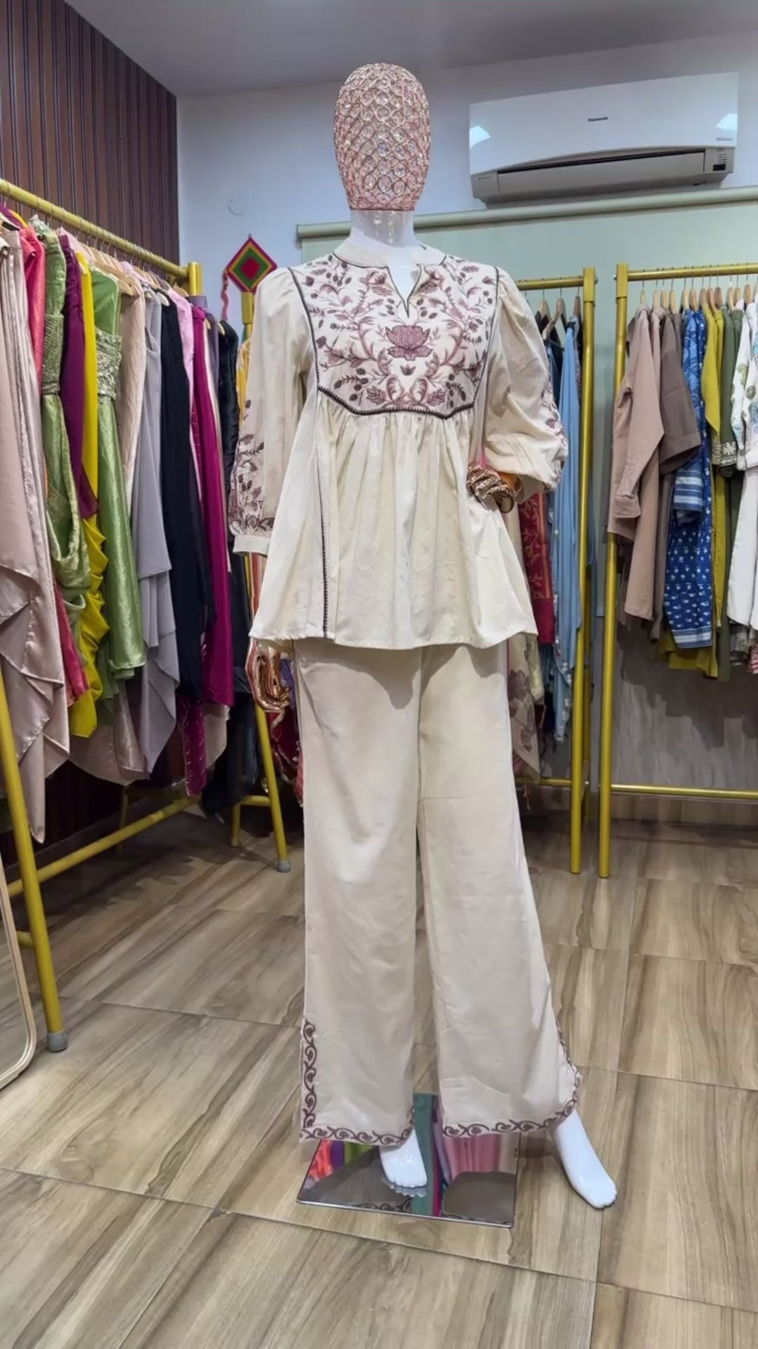 Beige co ord set Bohemian embroidery