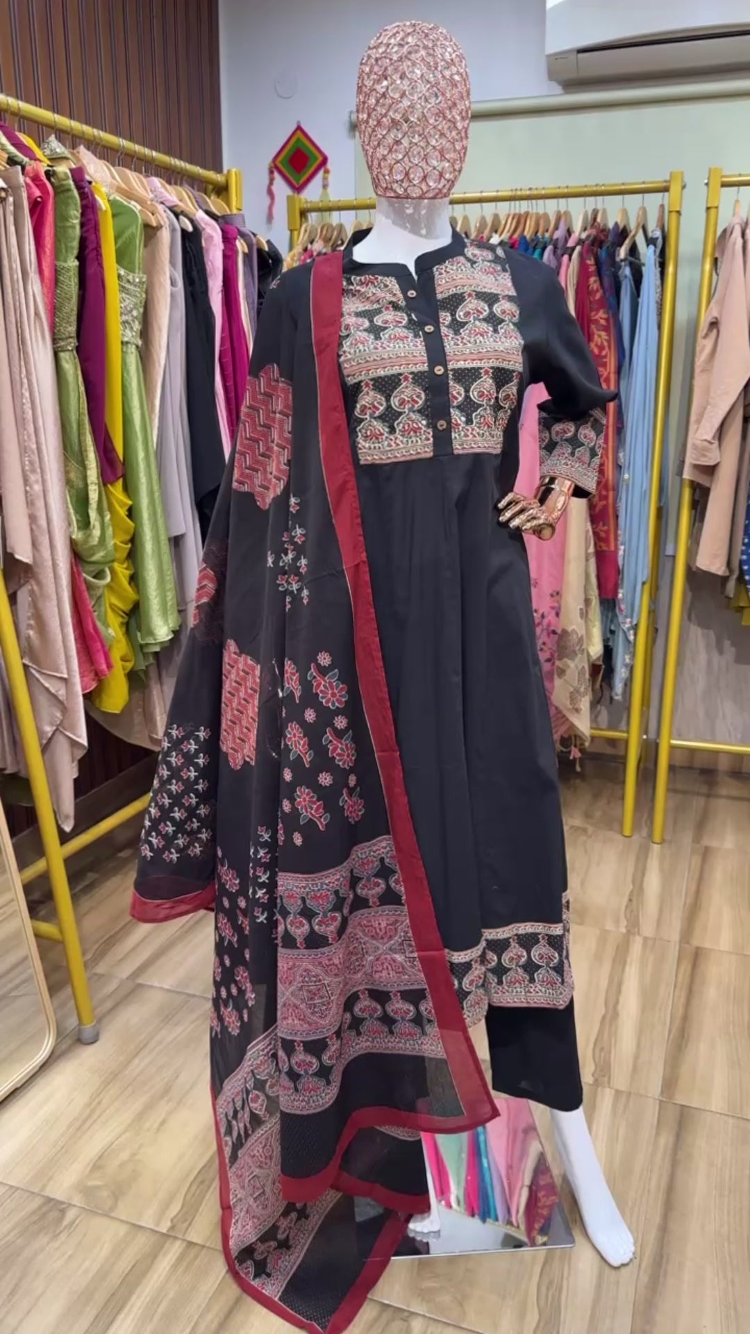Ajrak printed Black dupatta set
