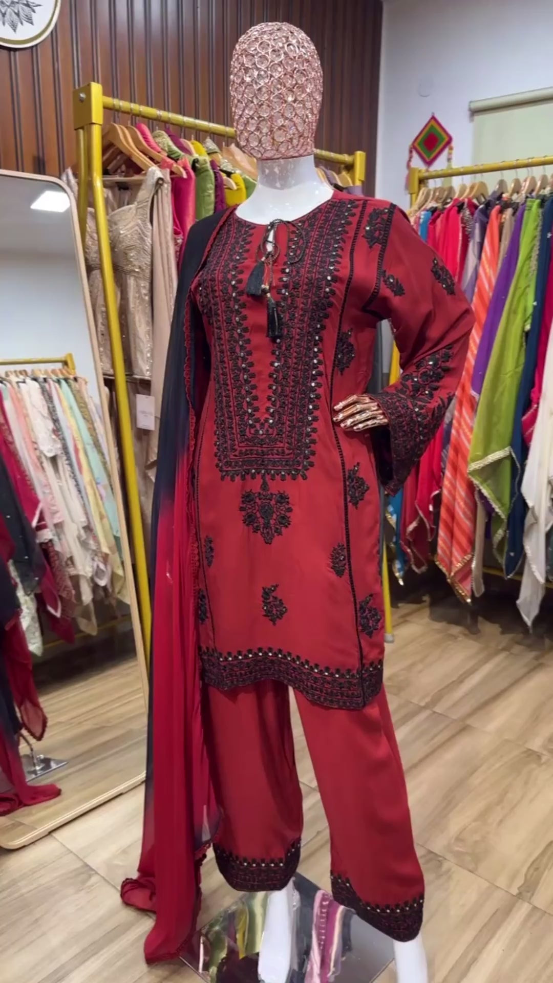 Red and Black Pakistani three piece set