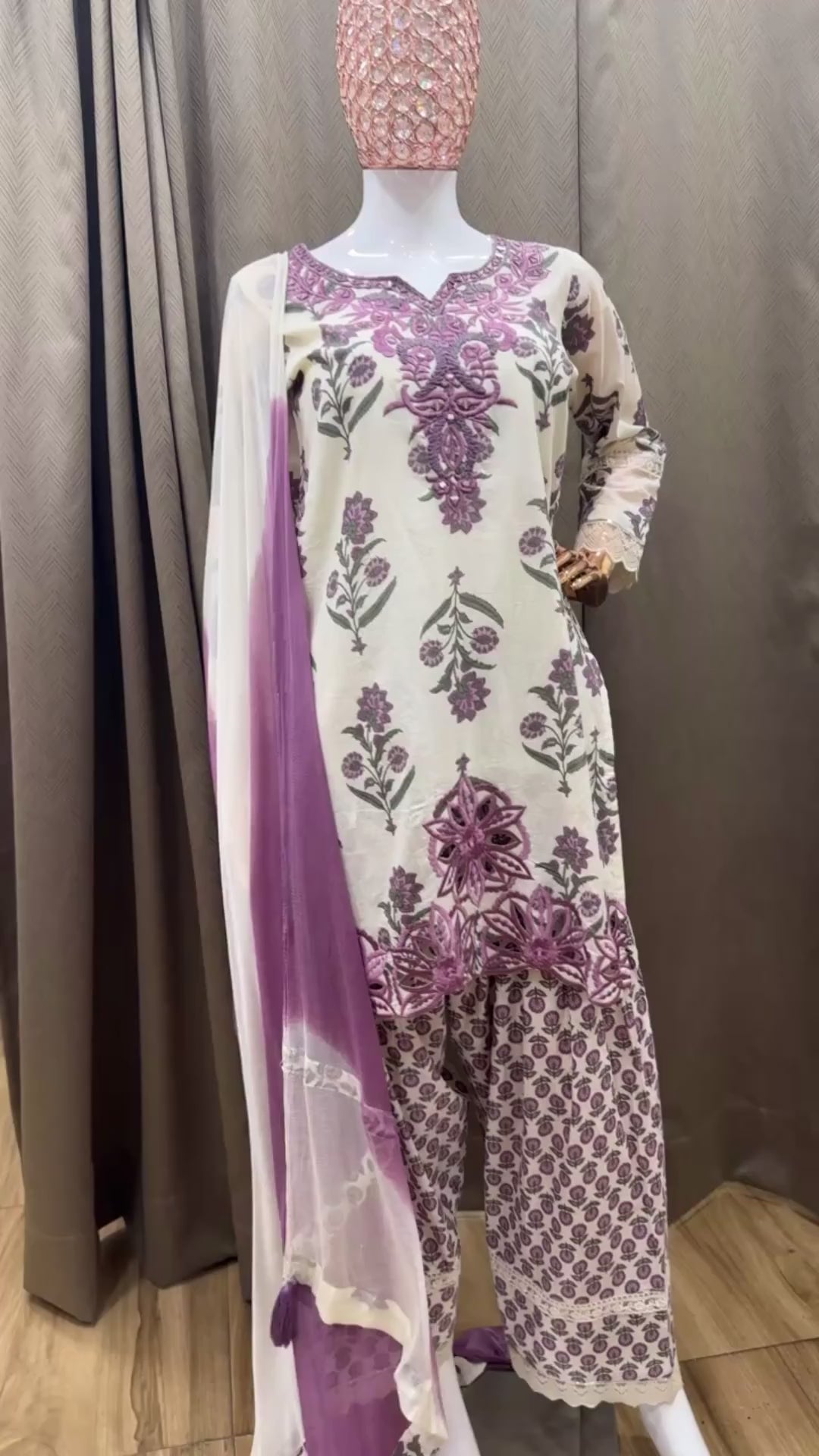 White and lavender suit with farshi salwar