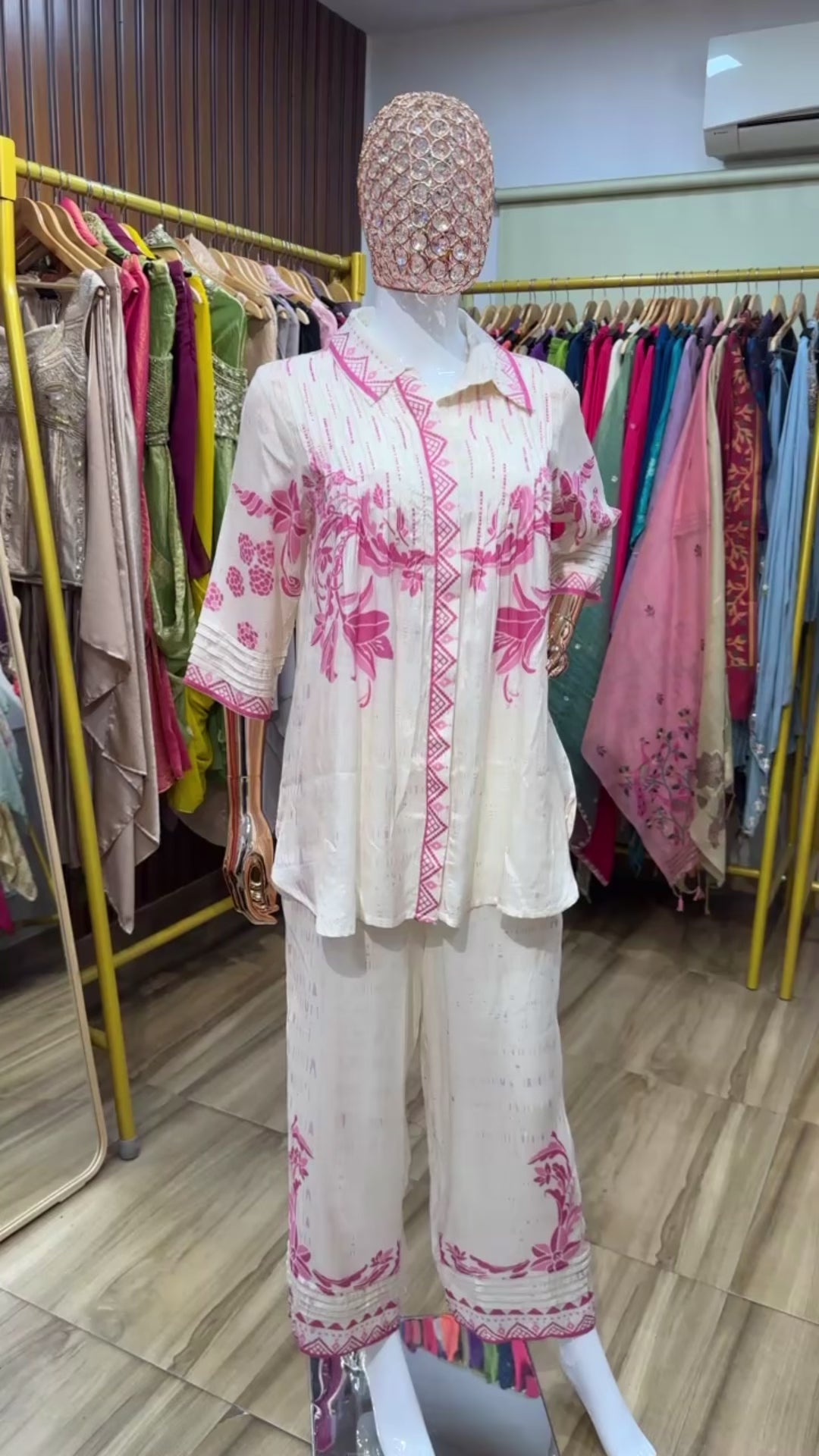 White and pink printed Co ord set