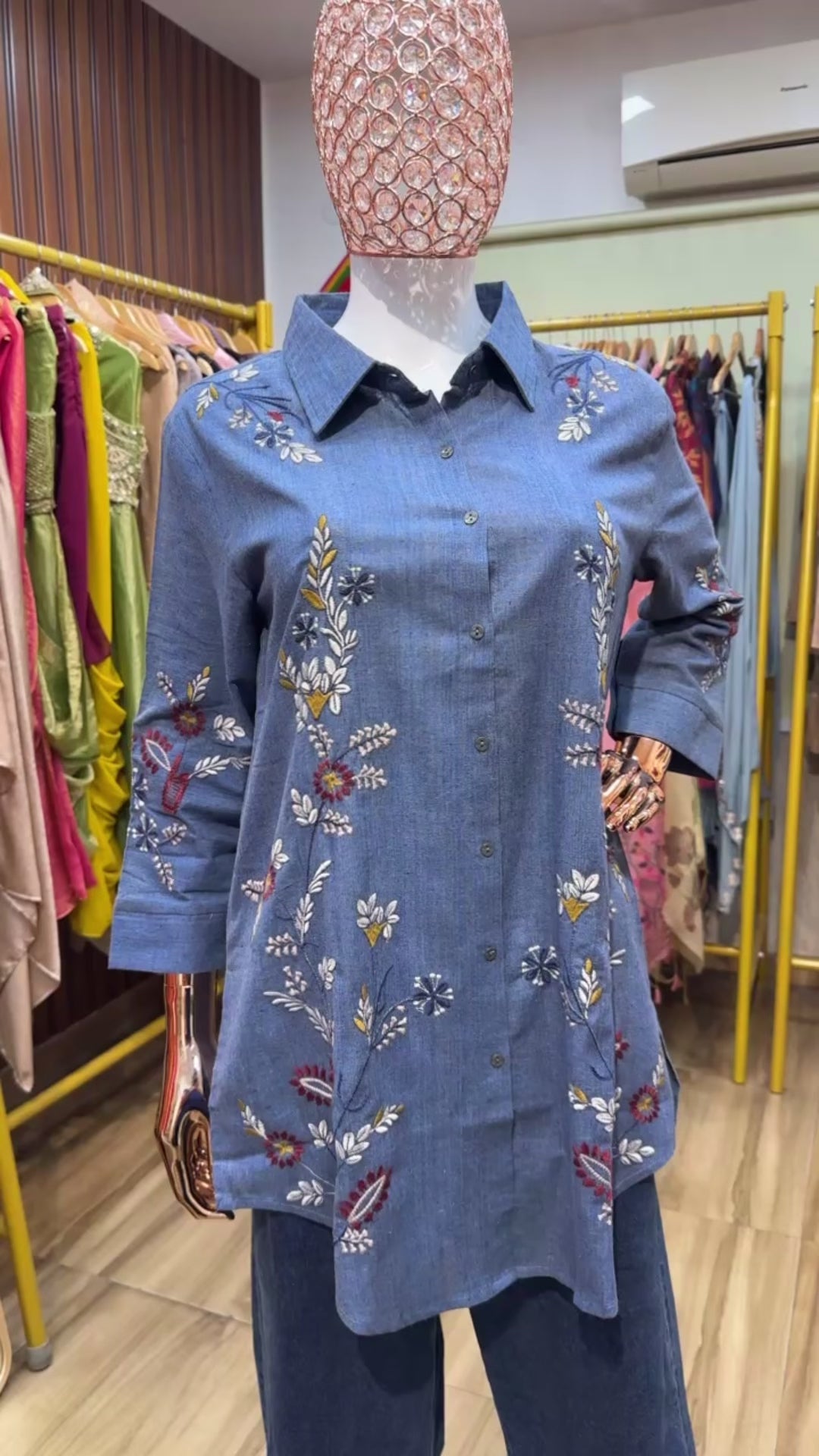 Cotton shirt floral bohemian embroidery