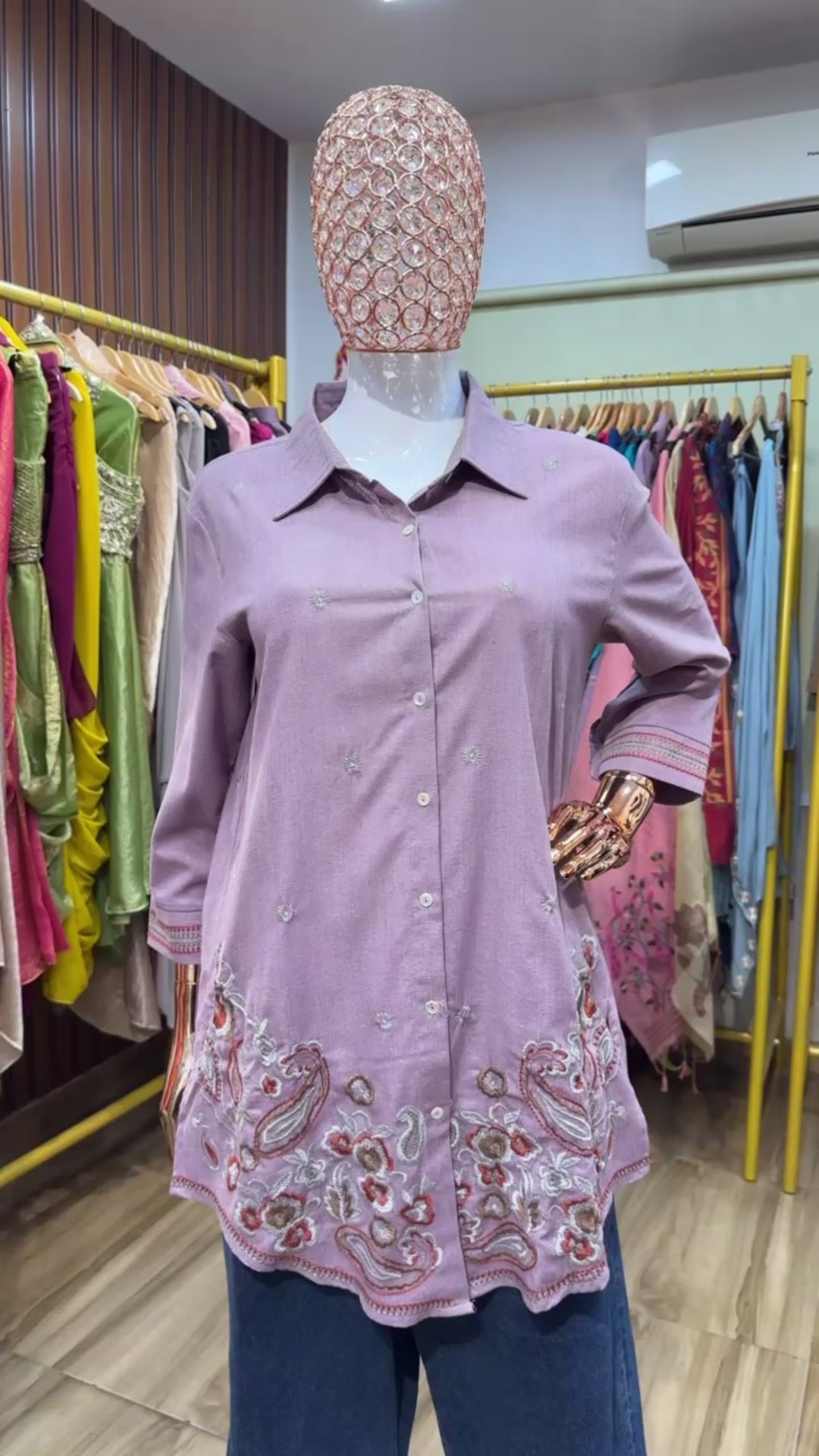Pink cotton shirt bohemian embroidery